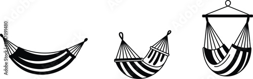 Comfortable hammock vector icon set for summer vacation, outdoor relaxation, and tropical travel leisure design