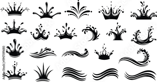 PCollection of water splash and wave silhouettes liquid splash elements isolated vector set for design decoration and motion graphics