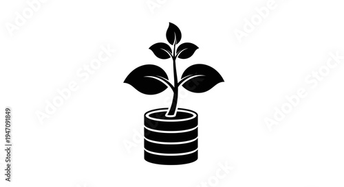Financial growth plant icon on stacked coins