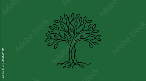 Stylized Tree of Life Illustration with Roots and Branches.