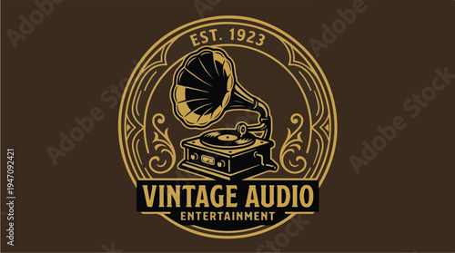 Vintage Audio Entertainment Est 1923 Gramophone Logo.