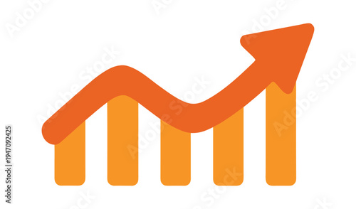 Stylized orange bar chart with an upward trending arrow indicating growth