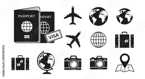Flat design travel icons set for global journey and tourism