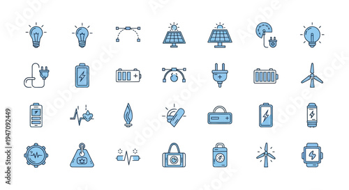 Energy icons renewable power and batteries