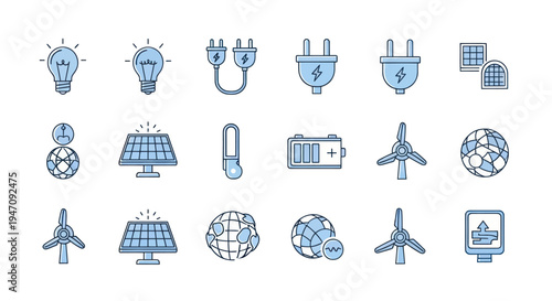 Energy icons lightbulbs plugs solar panels
