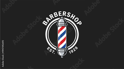 Vintage Barbershop Pole Logo Emblem Design.