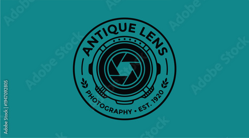 Vintage Camera Lens Emblem for Photography Business.
