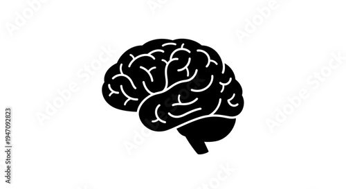 Human brain silhouette icon in flat minimalist style