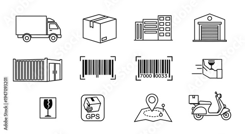 Logistics and delivery service icons collection on black background