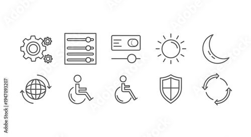 Line icons set for user interface settings and controls