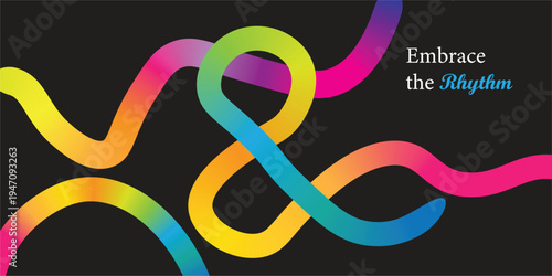 Curve Color Lines Pattern,  3D Rainbow Ribbon Shapes. Fun Dynamic Color Doodles,ackground with Wave Rainbow Ribbons.