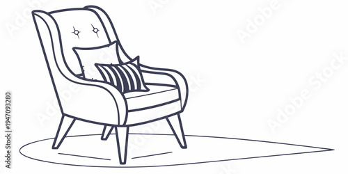 A comfortable armchair with a striped cushion and a throw pillow.