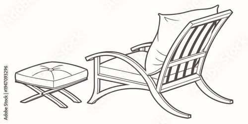 A comfortable wooden chair with a matching side table in a minimalist design.