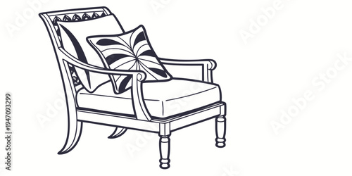 A vintage armchair with a butterfly pattern pillow in a minimalist style