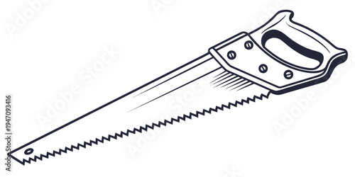 A close-up view of a hand saw with a wooden handle and metal blade.