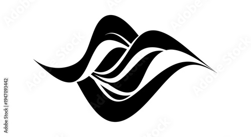 Modern abstract black and white vector graphic design illustrating elegant flowing wave forms, creating a dynamic visual representation of liquid motion and creative fluidity