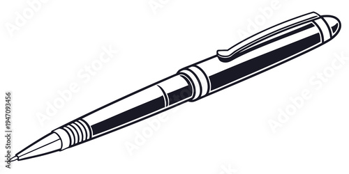 A sleek and stylish black and silver pen with a pointed tip and a decorative clip