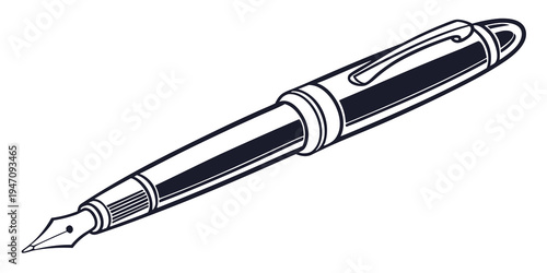 A sleek and elegant black fountain pen with a metallic finish and a fine tip.