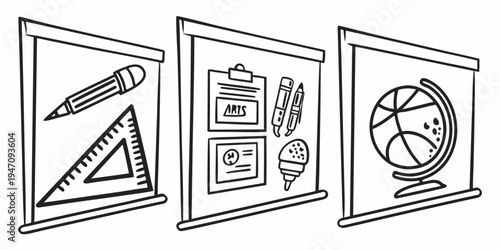 A collection of educational tools and symbols representing learning and knowledge