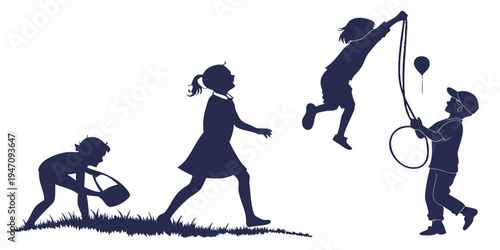 Children playing in a park with various toys and activities