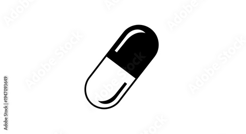 Minimalist black and white medicine capsule icon illustration