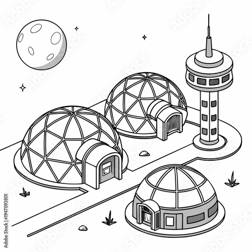 A futuristic domed city on a distant planet