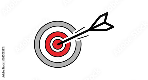 Outline target with arrow in the bullseye, representing goal setting and achievement, isolated white background.