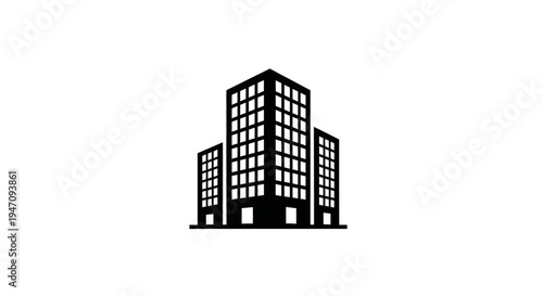 Minimalist black icon of three modern city buildings
