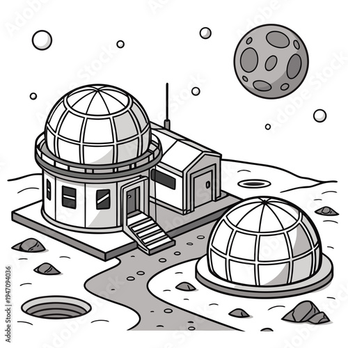 A futuristic lunar research station on the moon