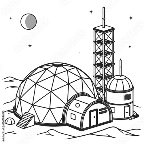 A futuristic space station on a distant planet