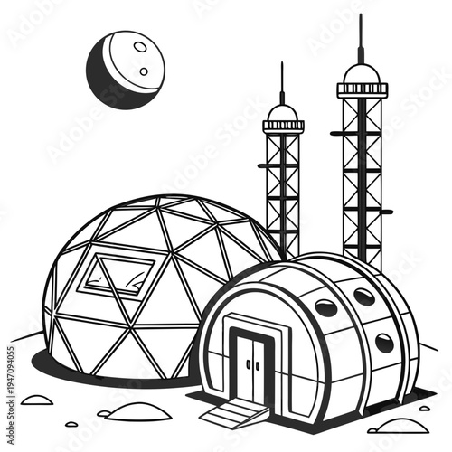 A futuristic space station on a distant planet