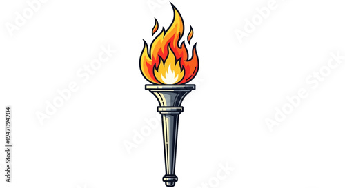 Golden Olympic Torch with Vibrant Flame on Isolated White Background