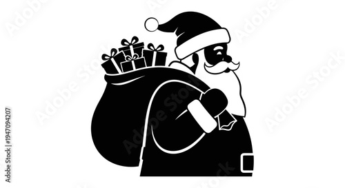 Christmas Santa Claus vector illustration with sack full of gifts, ideal for holiday celebrations, greetings, and festive designs
