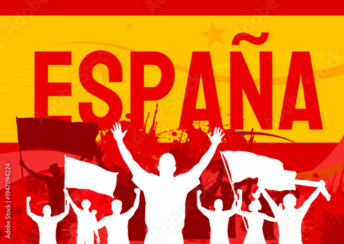 Espana football banner with cheering crowd and national flag