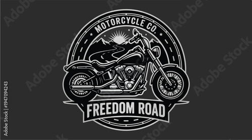Vintage Motorcycle Freedom Road Emblem.