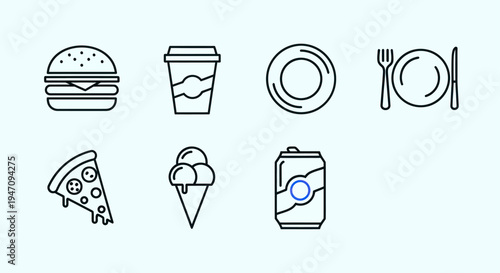 Food icons burger pizza drink ice cream