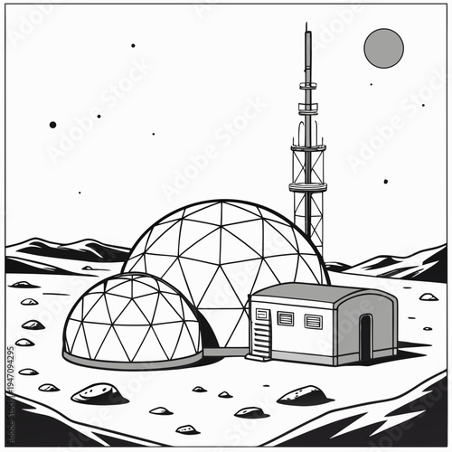 A futuristic domed habitat on a distant planet