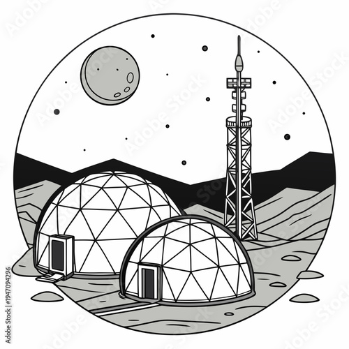 A futuristic space habitat on a distant planet