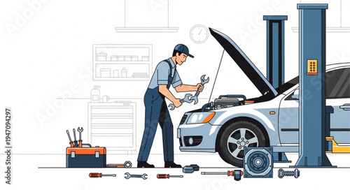 Mechanic working on a car.