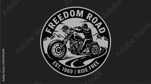 Vintage Motorcycle Rider on Freedom Road Emblem.