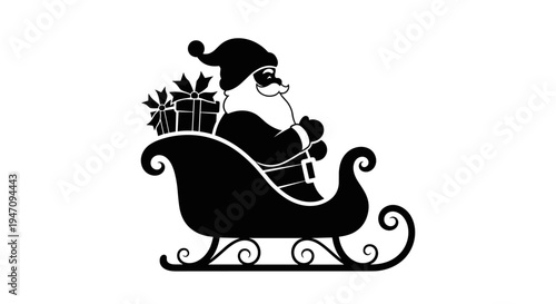 Detailed vector illustration capturing the festive spirit with a classic jolly old man in his ornate sleigh, filled with gifts, symbolizing winter cheer and holiday traditions