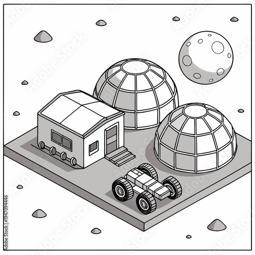 A lunar base with a rover and domes