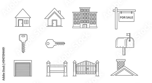 Minimalist real estate and property outline icons set