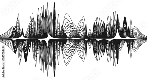 Abstract sound wave visualization vector graphic, an artistic interpretation of audio frequencies and sound amplitude, perfect for music and technology themes