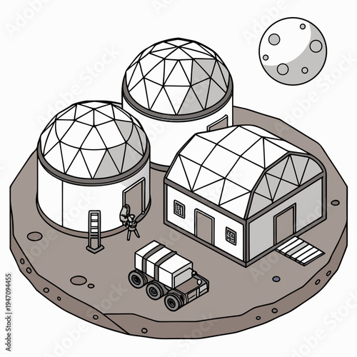 A cartoon illustration of observatories on the moon