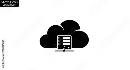 Modern black cloud server computing data storage icon