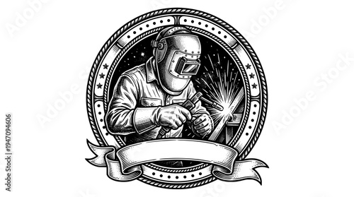 Retro Welding Workshop Emblem Vector Illustration