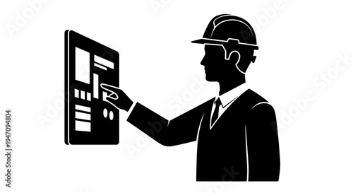 Vector illustration of a professional engineer operating a digital control panel, symbolizing industrial management and smart technology