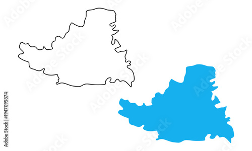 South Backa district map of Serbia. Map in various outline and blue silhouette styles