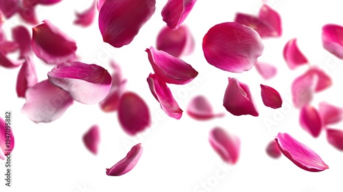 Falling Rose Petals in Motion Against a White Background.
